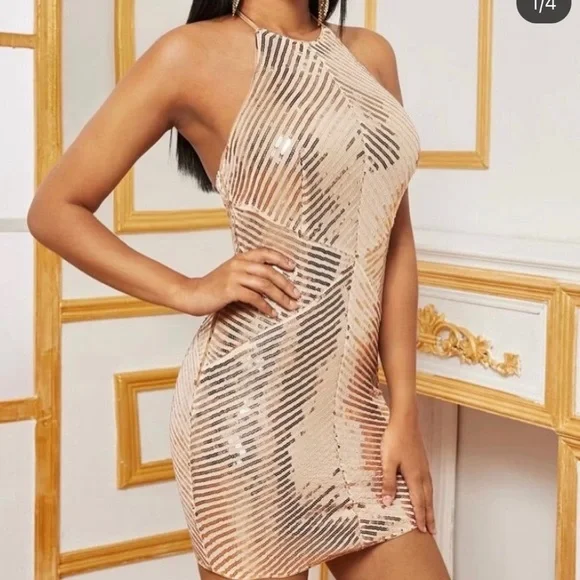 Dresses | Rose Gold Sequin Halter Dress | Poshmark